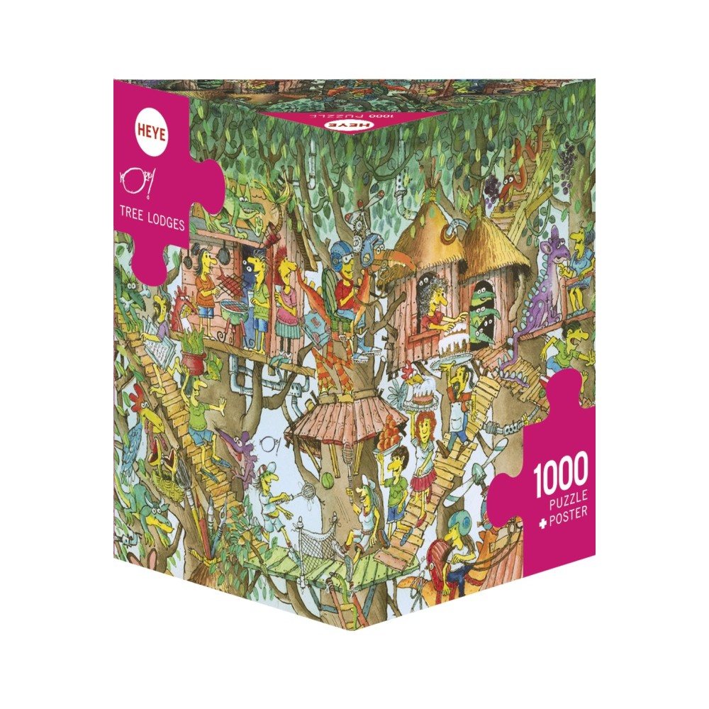 Puzzle - Heye - Triangular Box - Korky Paul; Tree Lodges 1000Pc