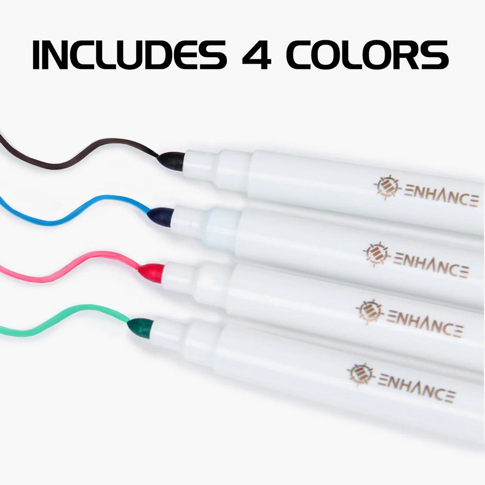 U2 ENHANCE Dry Erase Markers- 4 Pack Fine Tip with Built-in Eraser (Blue & Red & Green & Black)