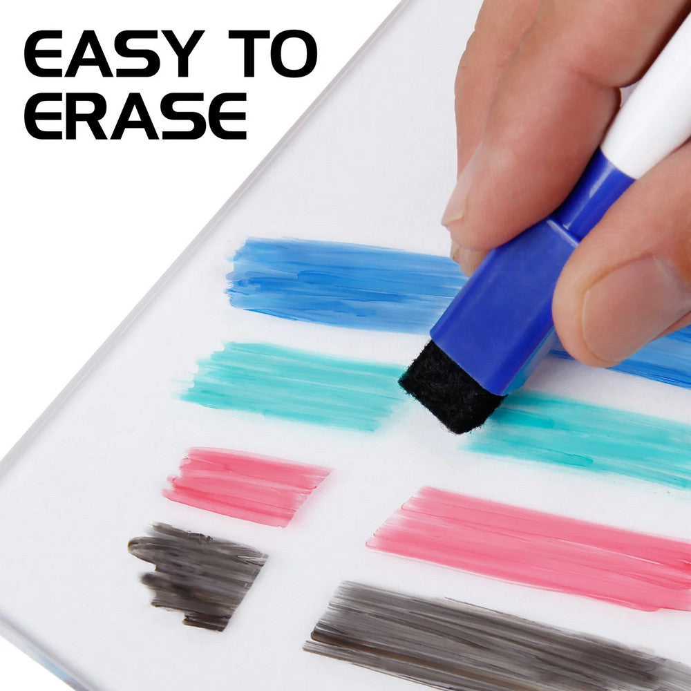 U2 ENHANCE Dry Erase Markers- 4 Pack Fine Tip with Built-in Eraser (Blue & Red & Green & Black)