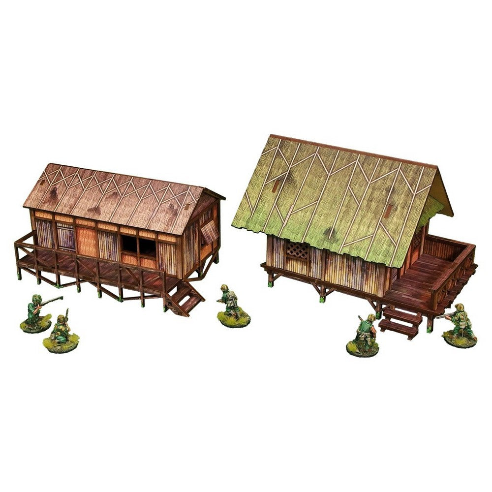WW2 Pacific Jungle Huts (2) PREPAINTED [28mm/1:56]