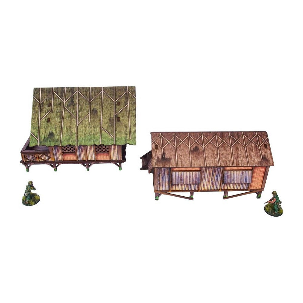 WW2 Pacific Jungle Huts (2) PREPAINTED [28mm/1:56]