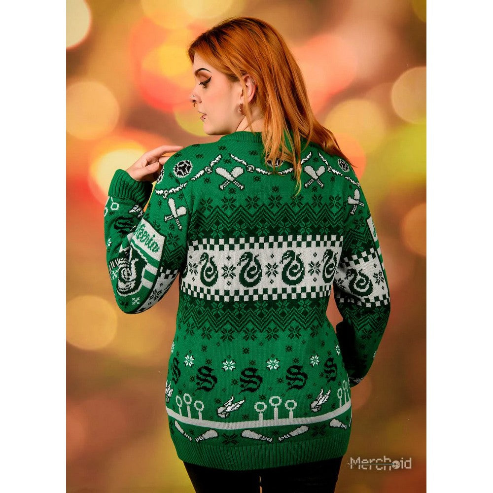 Harry Potter: Slytherin Quidditch Christmas Jumper (Size: L)