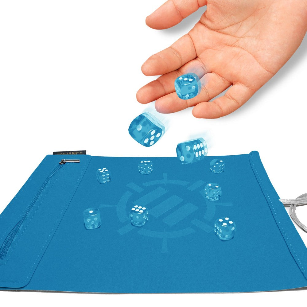 ENHANCE Tabletop Roll on a Scroll 6-sided Dice and Rolling Mat - Blue