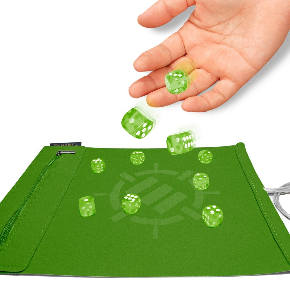 ENHANCE Tabletop Roll on a Scroll 6-sided Dice and Rolling Mat - Green