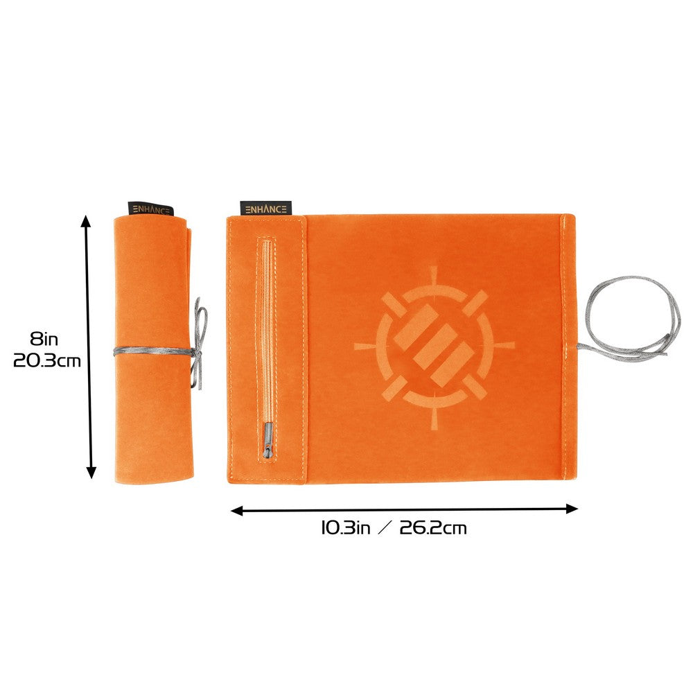 ENHANCE Tabletop Roll on a Scroll 6-sided Dice and Rolling Mat - Orange