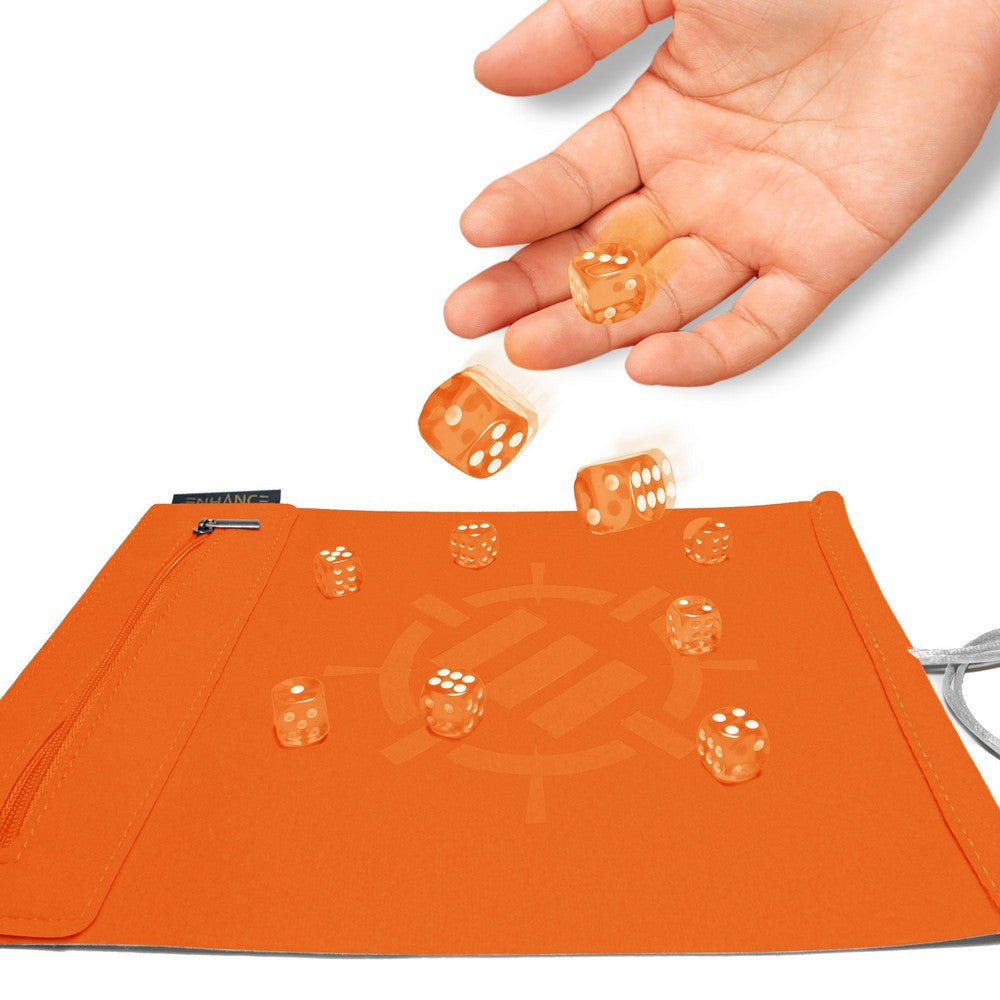 ENHANCE Tabletop Roll on a Scroll 6-sided Dice and Rolling Mat - Orange
