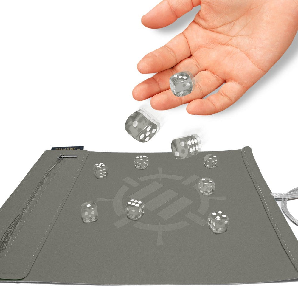 ENHANCE Tabletop Roll on a Scroll 6-sided Dice and Rolling Mat - Silver