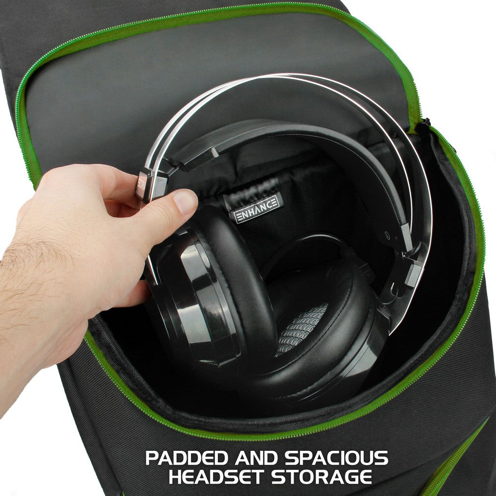 ENHANCE Gaming Console Backpack and Storage Case - Compatible with Xbox One X . One S (Green)