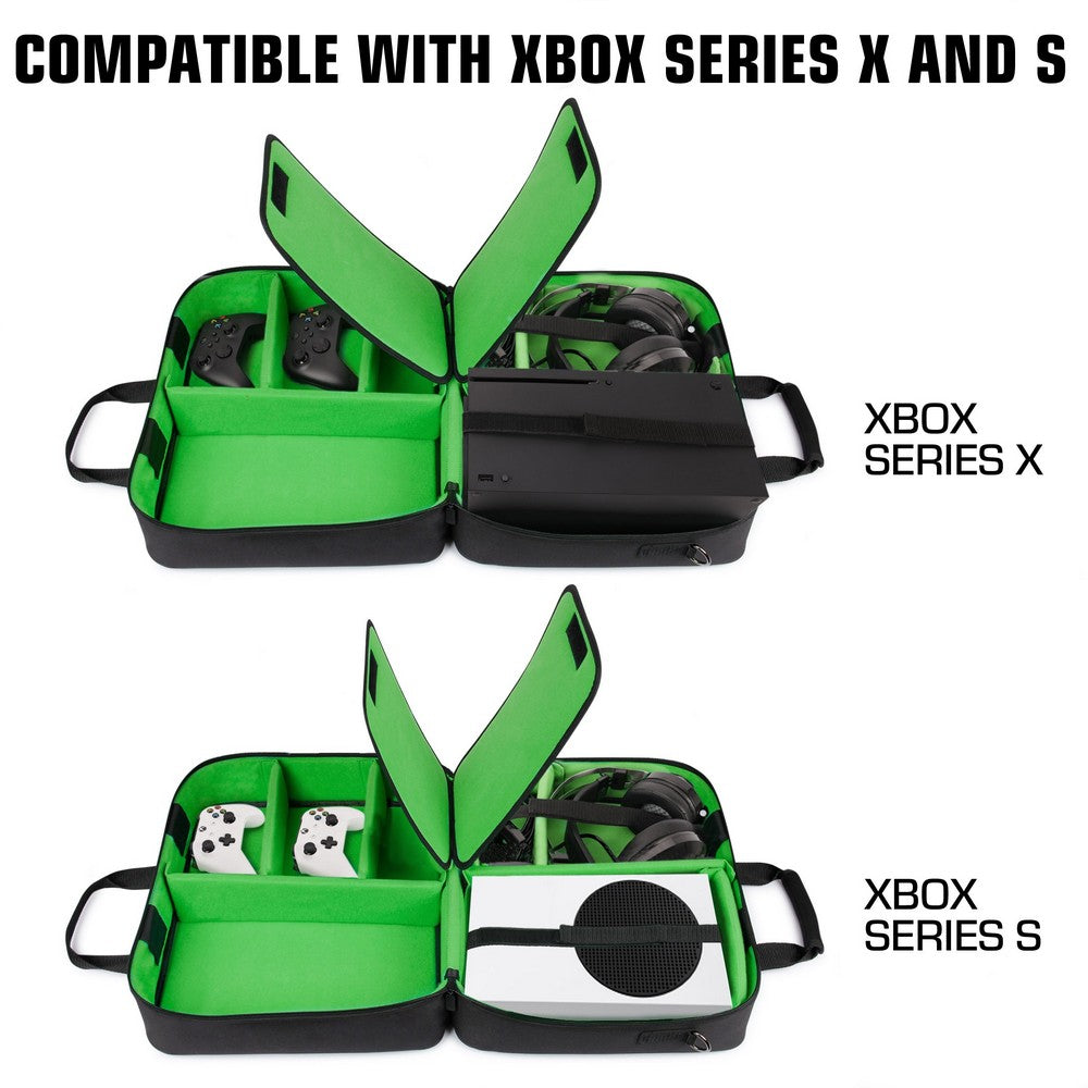 USA GEAR Xbox Series X Carrying Case - Travel Case Compatible w/ Xbox Series X & Series S (Green)
