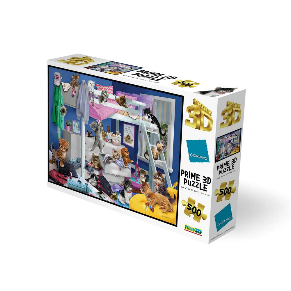 Prime 3D Puzzles - Giordano - Messy Bedroom Kittens - 500pc