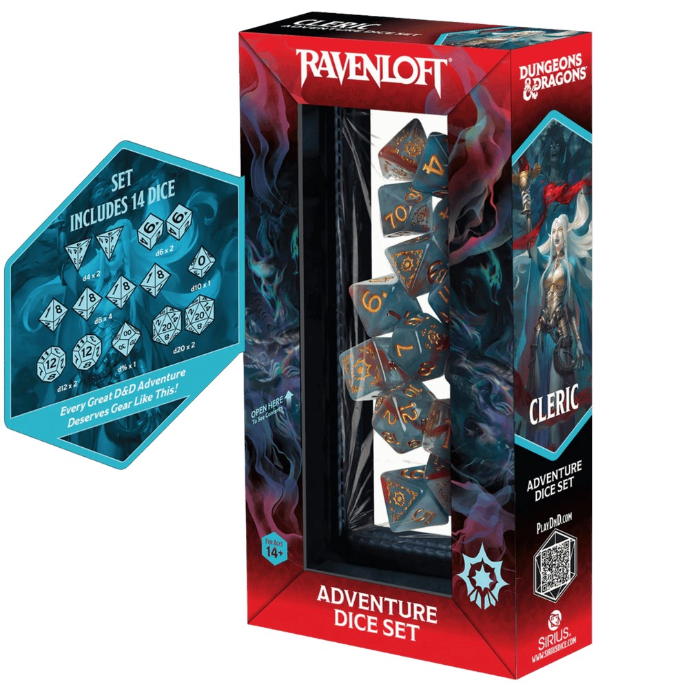 Sirius Dice - D&D Adventure Dice - Cleric - Light Blue. Red
