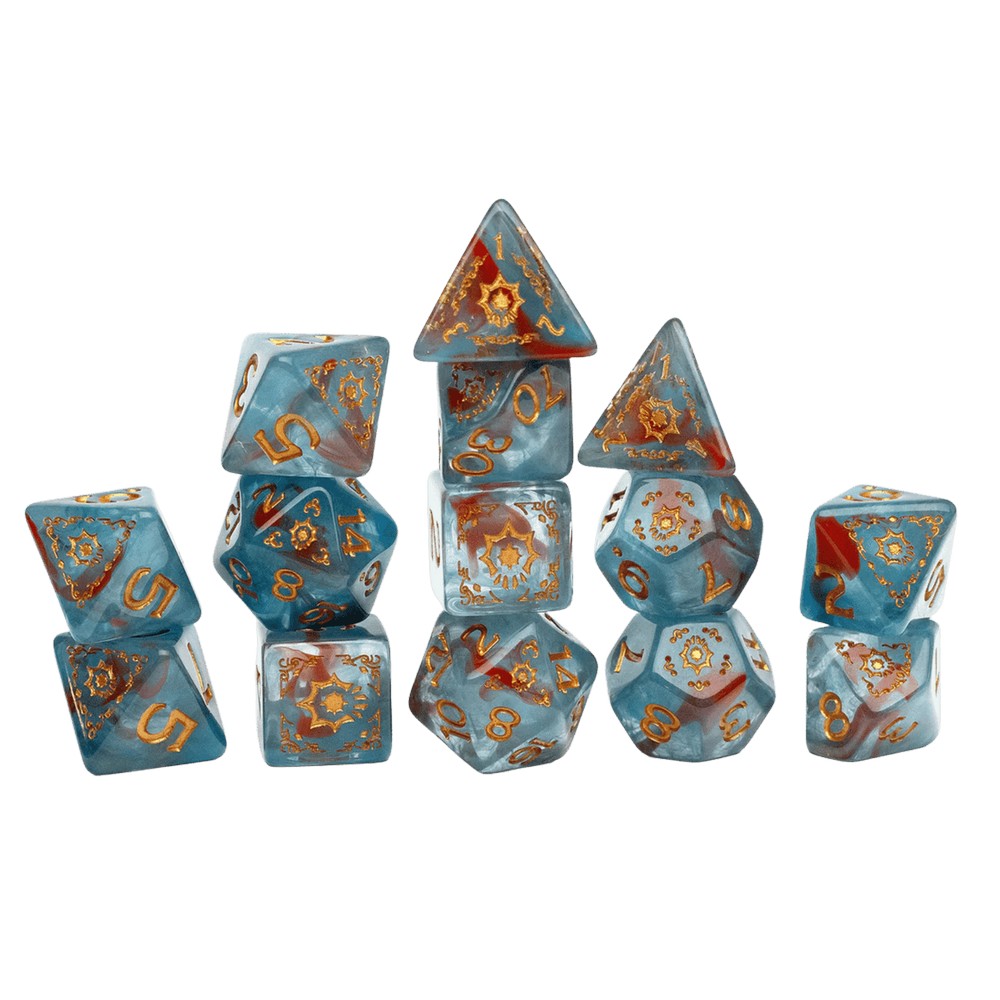 Sirius Dice - D&D Adventure Dice - Cleric - Light Blue. Red