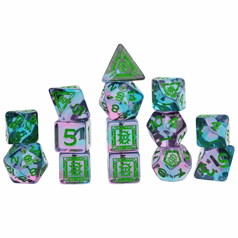 Sirius Dice - D&D Adventure Dice - Warlock - Purple. Green