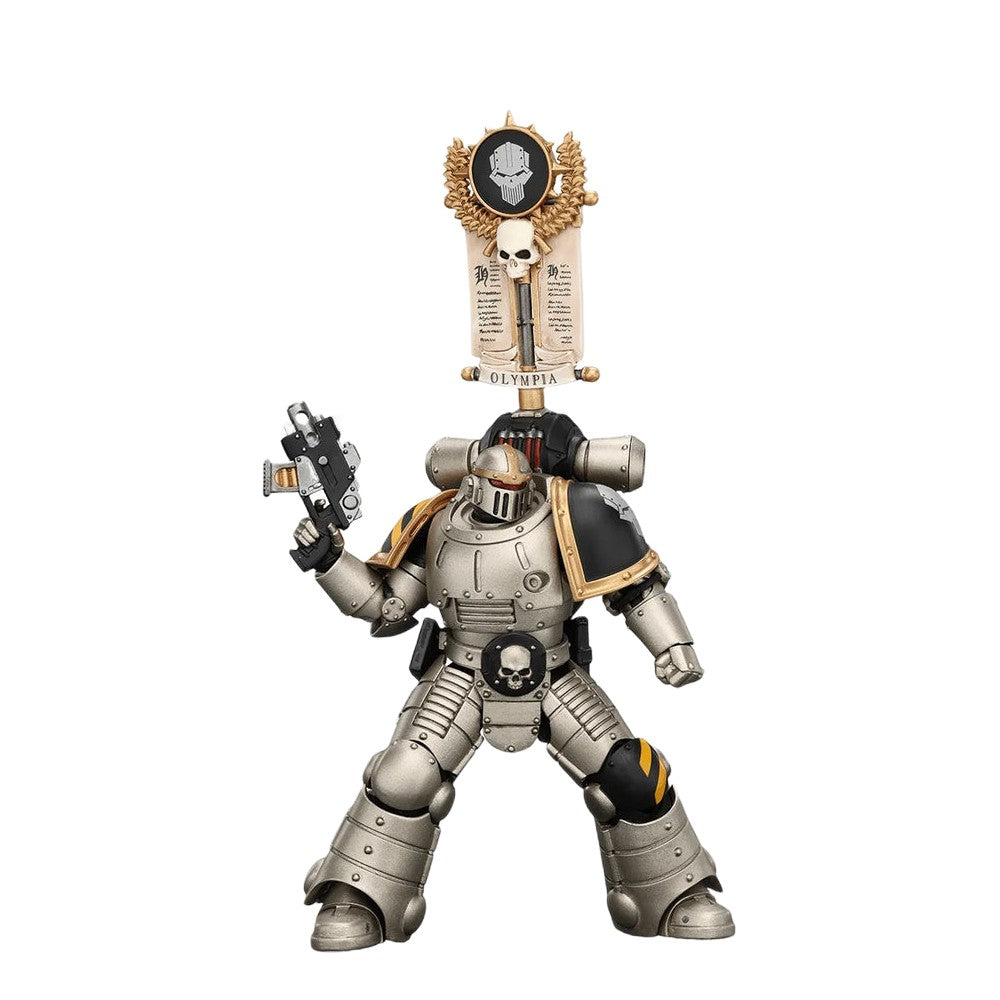 Warhammer Collectibles: 1/18 Scale Iron Warriors MkII Legionary1 with Vexilla. Bolter and Bolt Pstl