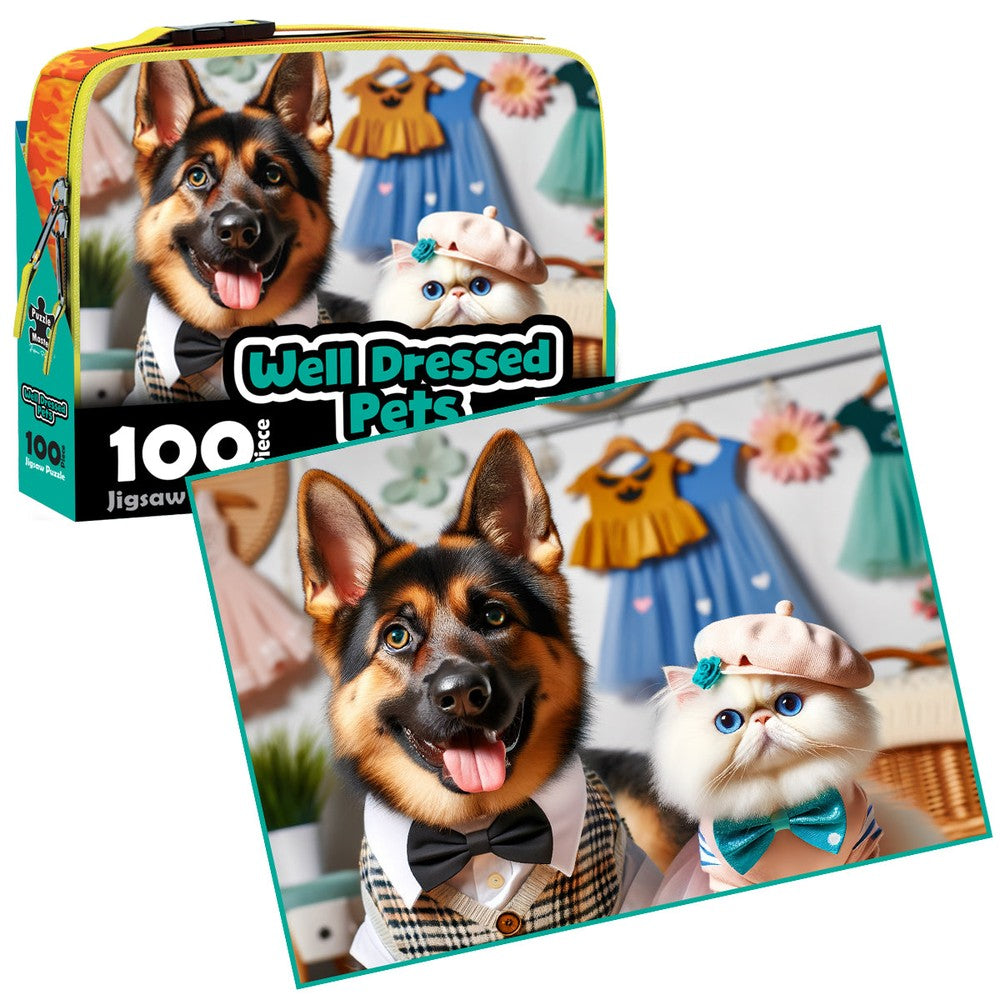 Puzzle - BMS - 100 Piece Lunch Box Puzzle Dressed Pets AR Edition