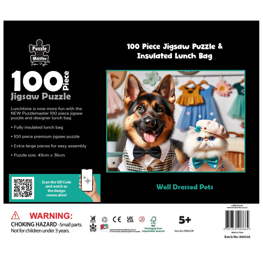 Puzzle - BMS - 100 Piece Lunch Box Puzzle Dressed Pets AR Edition