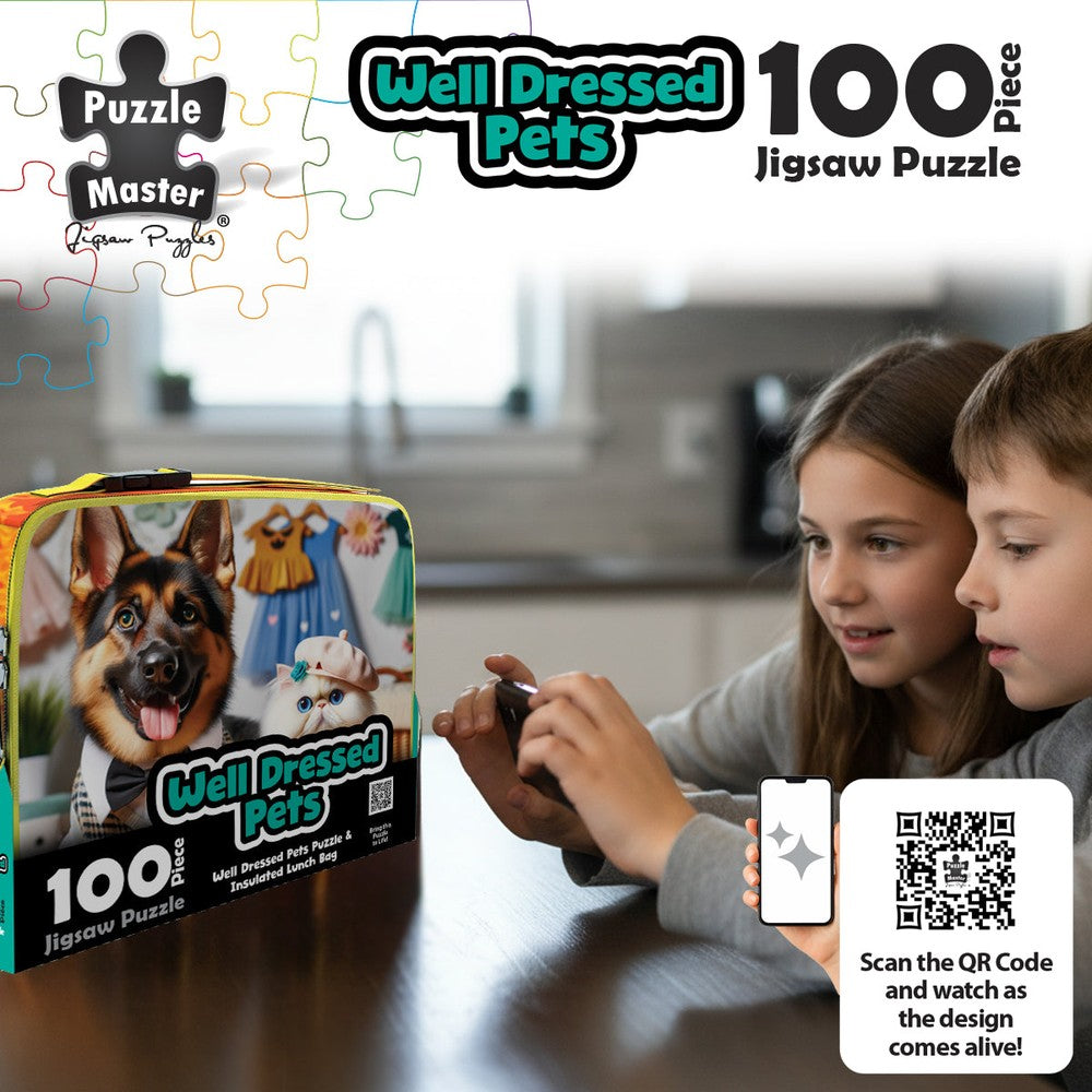 Puzzle - BMS - 100 Piece Lunch Box Puzzle Dressed Pets AR Edition