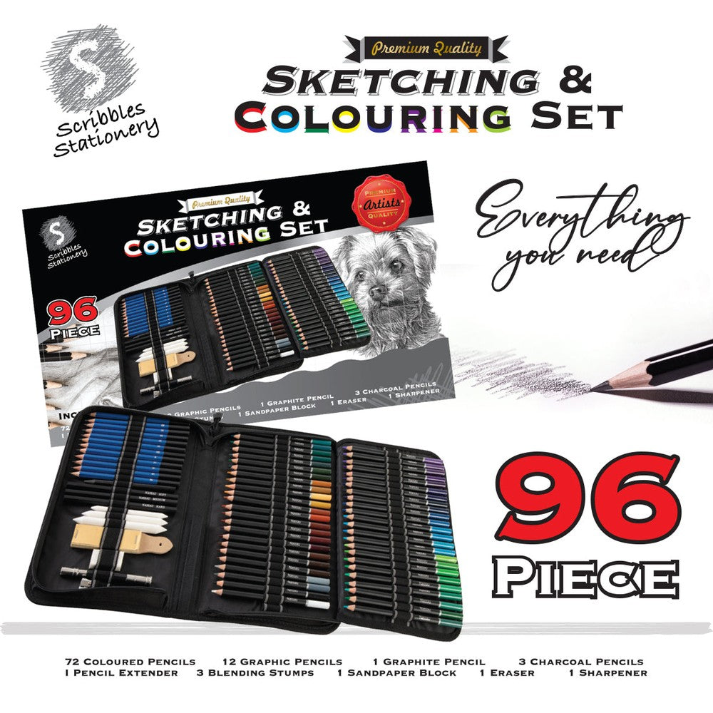 96 piece sketching and colouring set