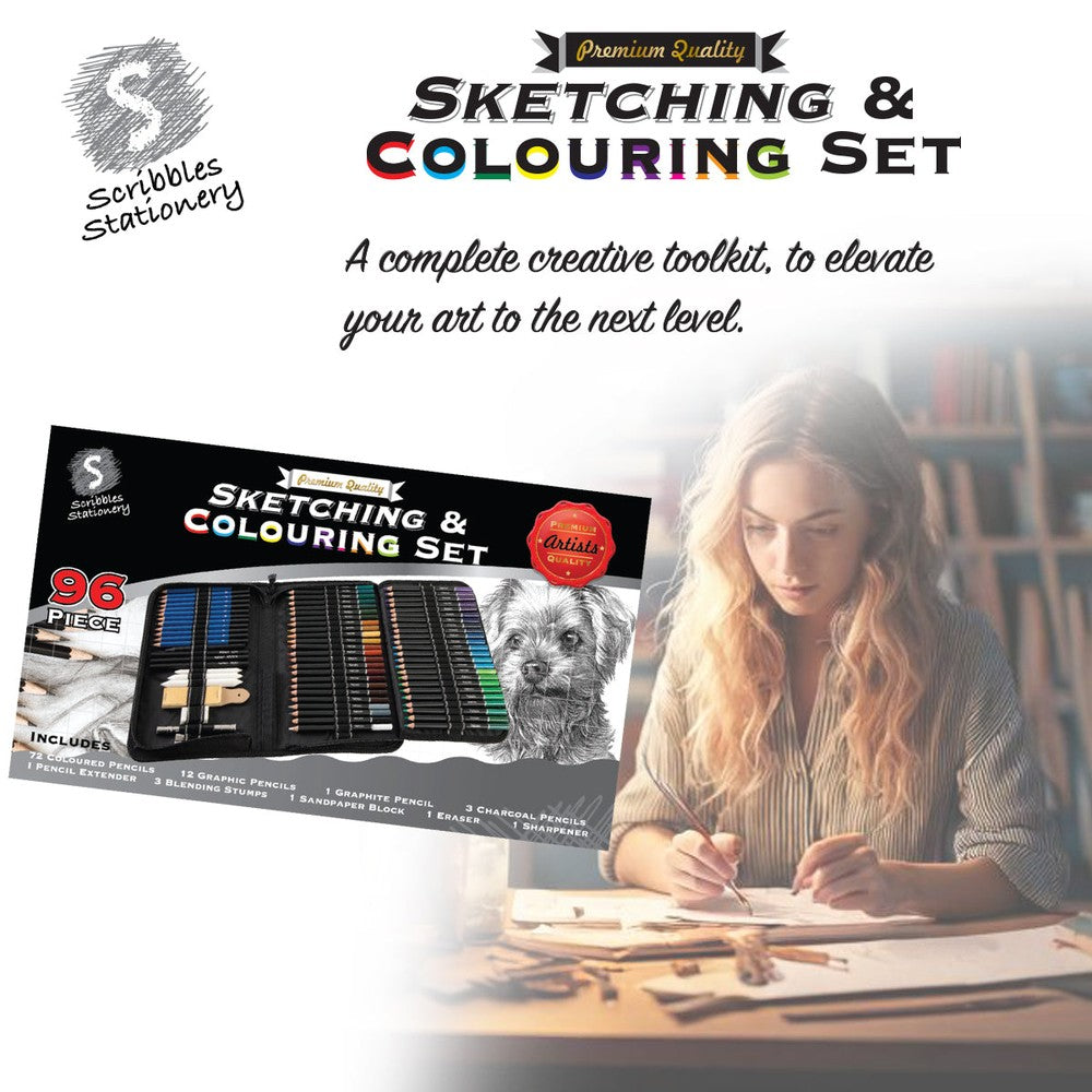 96 piece sketching and colouring set