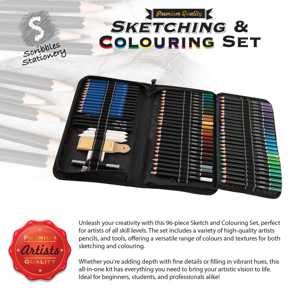 96 piece sketching and colouring set