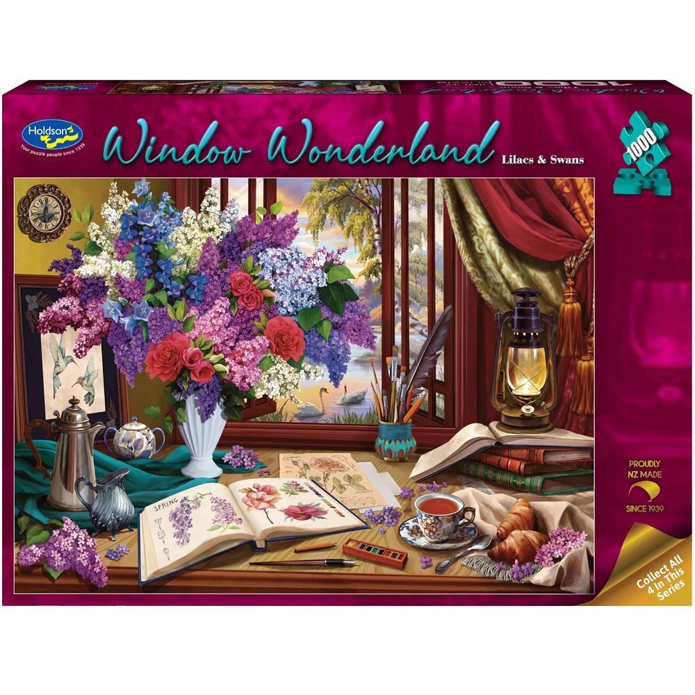 Puzzle - Holdson - Window Wonderland - 1000pc Puzzle- Lilacs & Swans