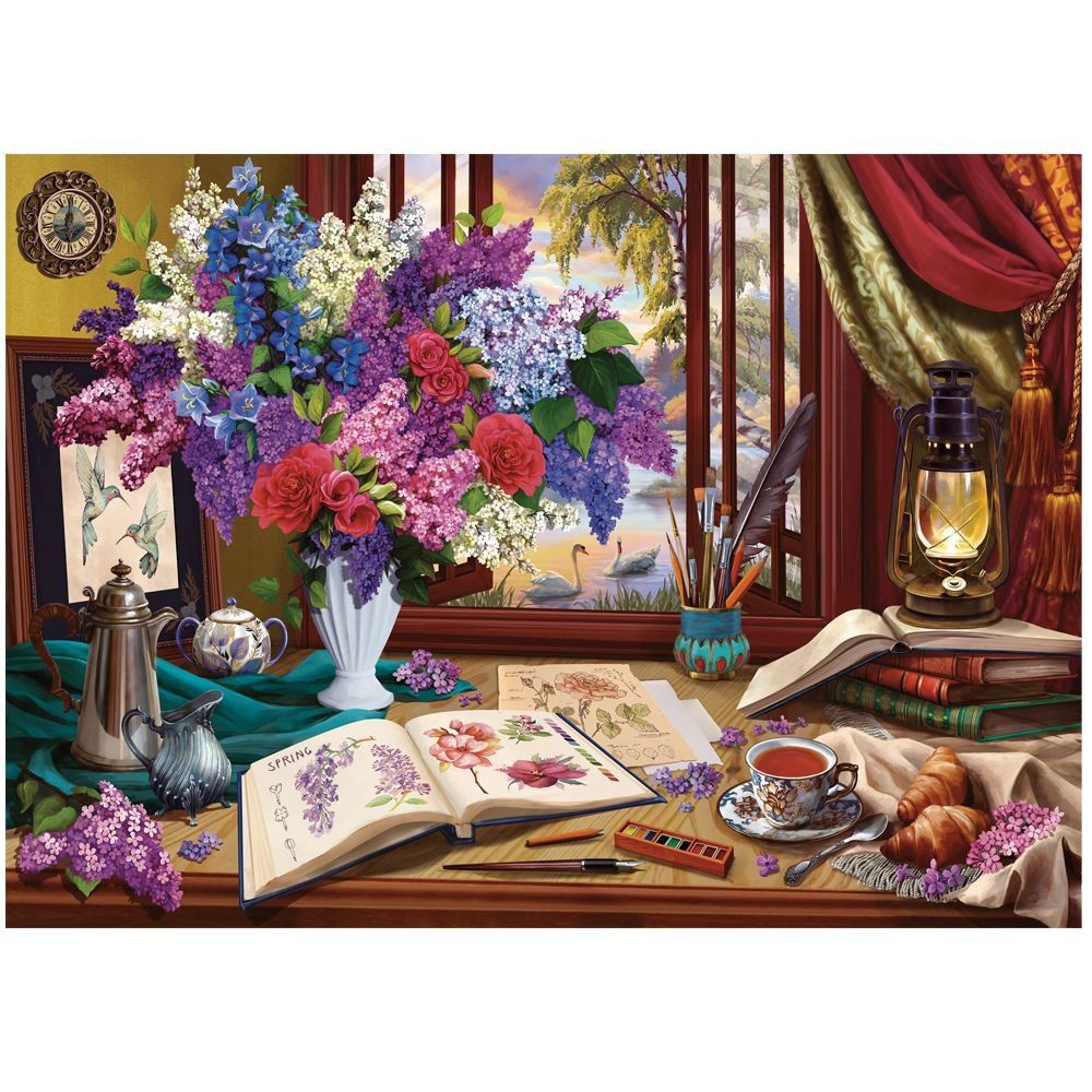 Puzzle - Holdson - Window Wonderland - 1000pc Puzzle- Lilacs & Swans