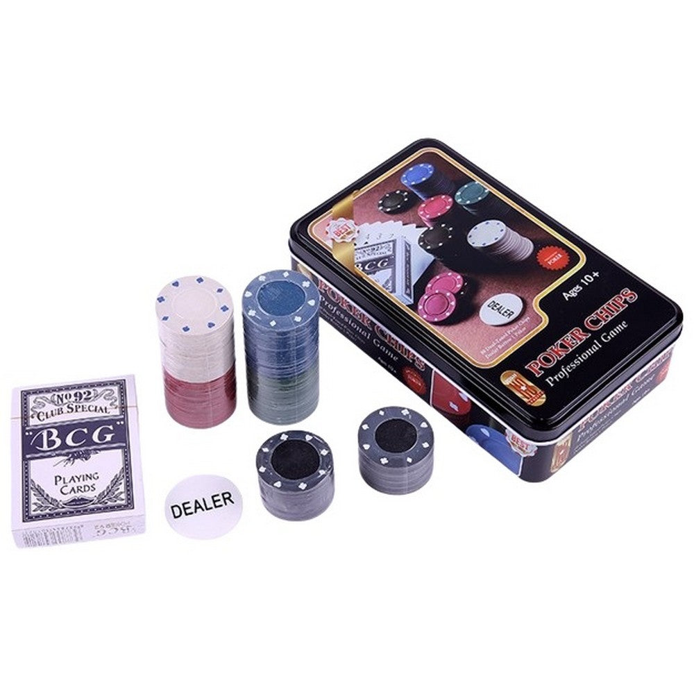 Poker Chips and Cards in a Tin