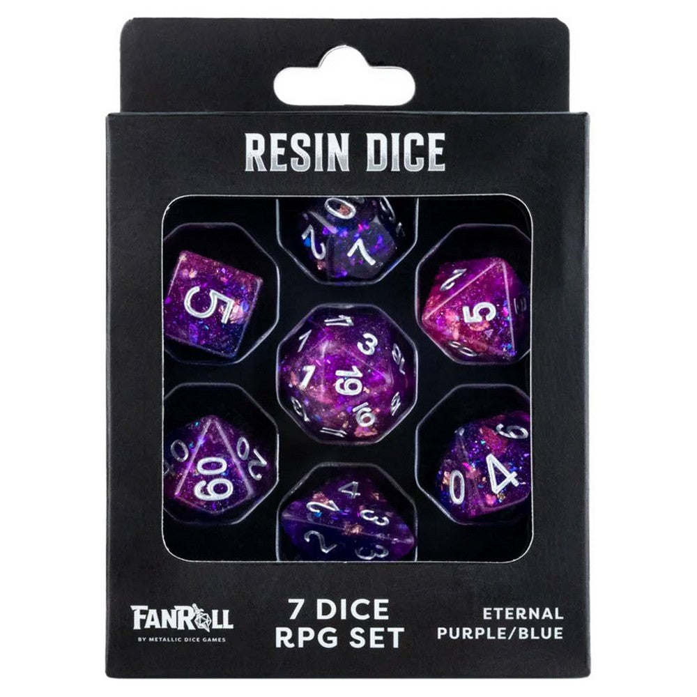 Fanroll: Eternal Purple/Blue Resin Dice Set in Premium Box Packaging