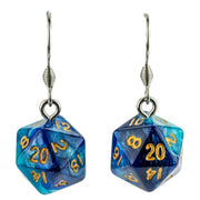Fanroll: D20 Dice Earrings: Blue/Light Blue w/ Gold