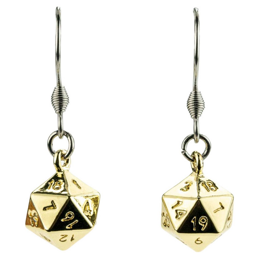 Fanroll: D20 Dice Earrings: Gold Metal