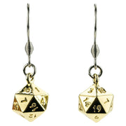 Fanroll: D20 Dice Earrings: Gold Metal