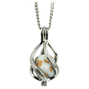 Fanroll: D20 Caged Dice Necklace: Marble White/Black w/ Gold
