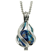 Fanroll: D20 Caged Dice Necklace: Blue/Light Blue w/ Gold