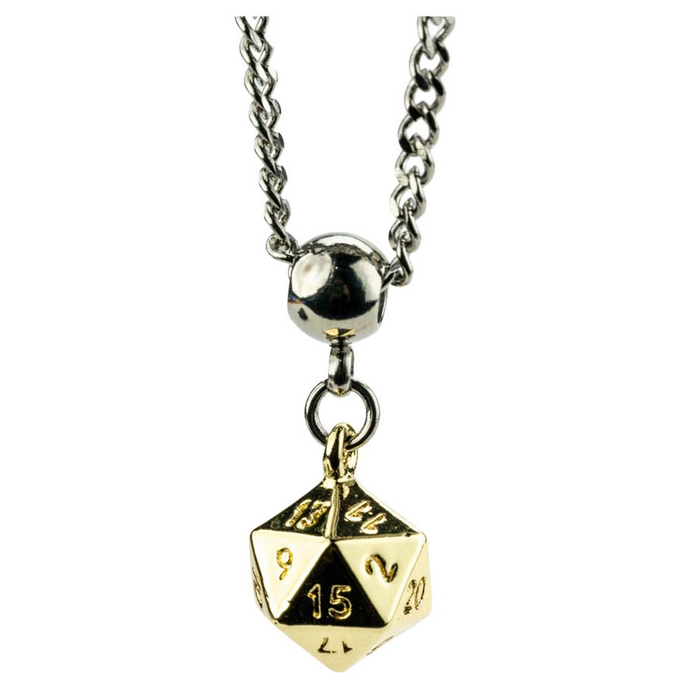 Fanroll: D20 Dice Necklace: Gold Metal