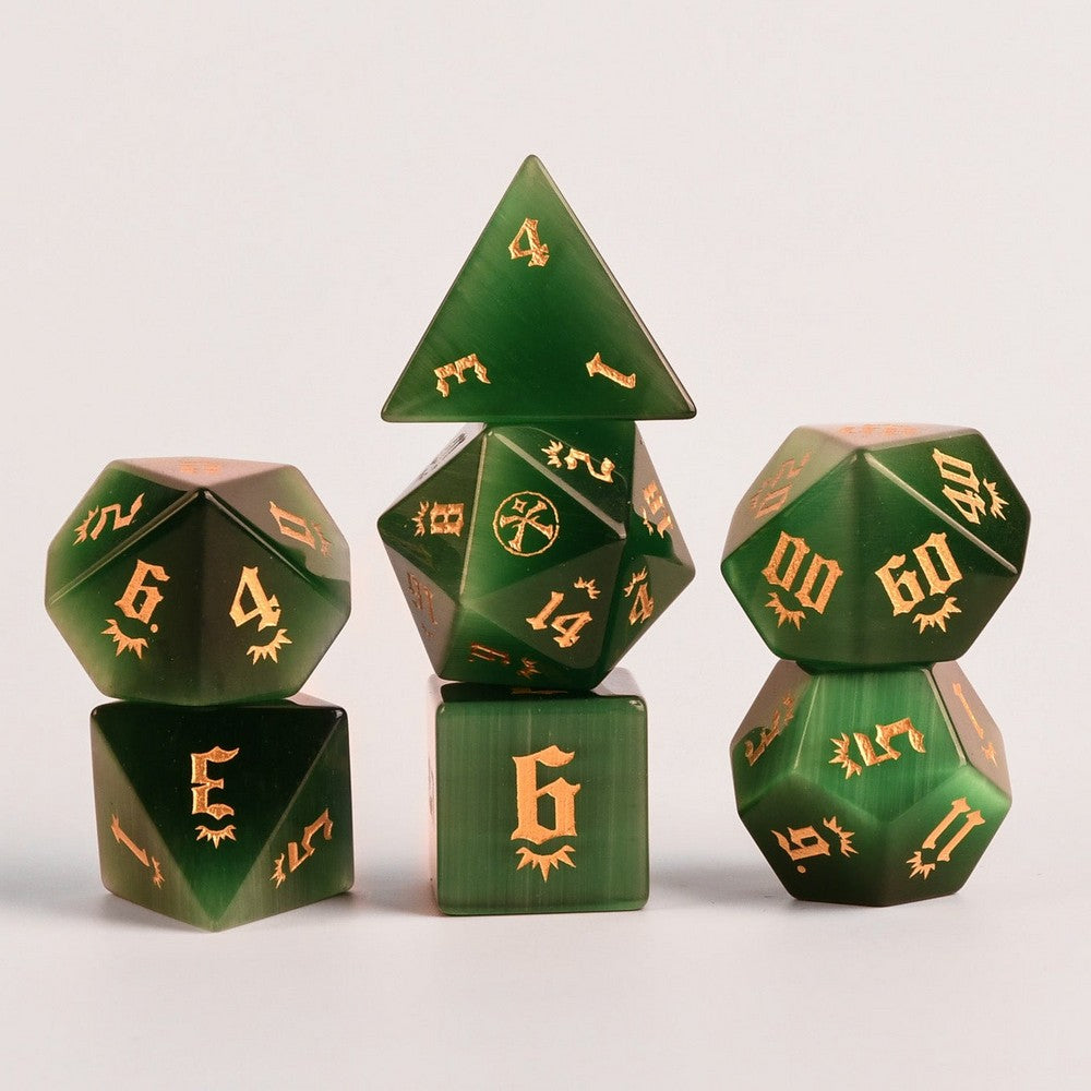 Pathfinder Green Cat's Eye Stone Dice Set