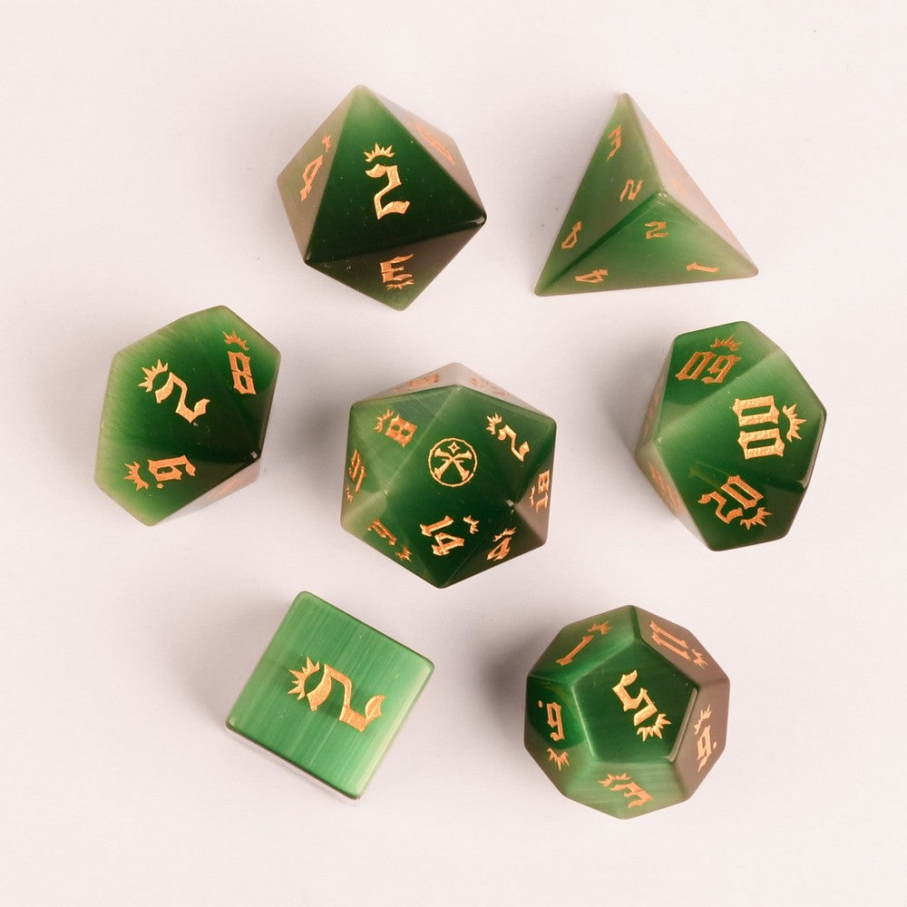 Pathfinder Green Cat's Eye Stone Dice Set