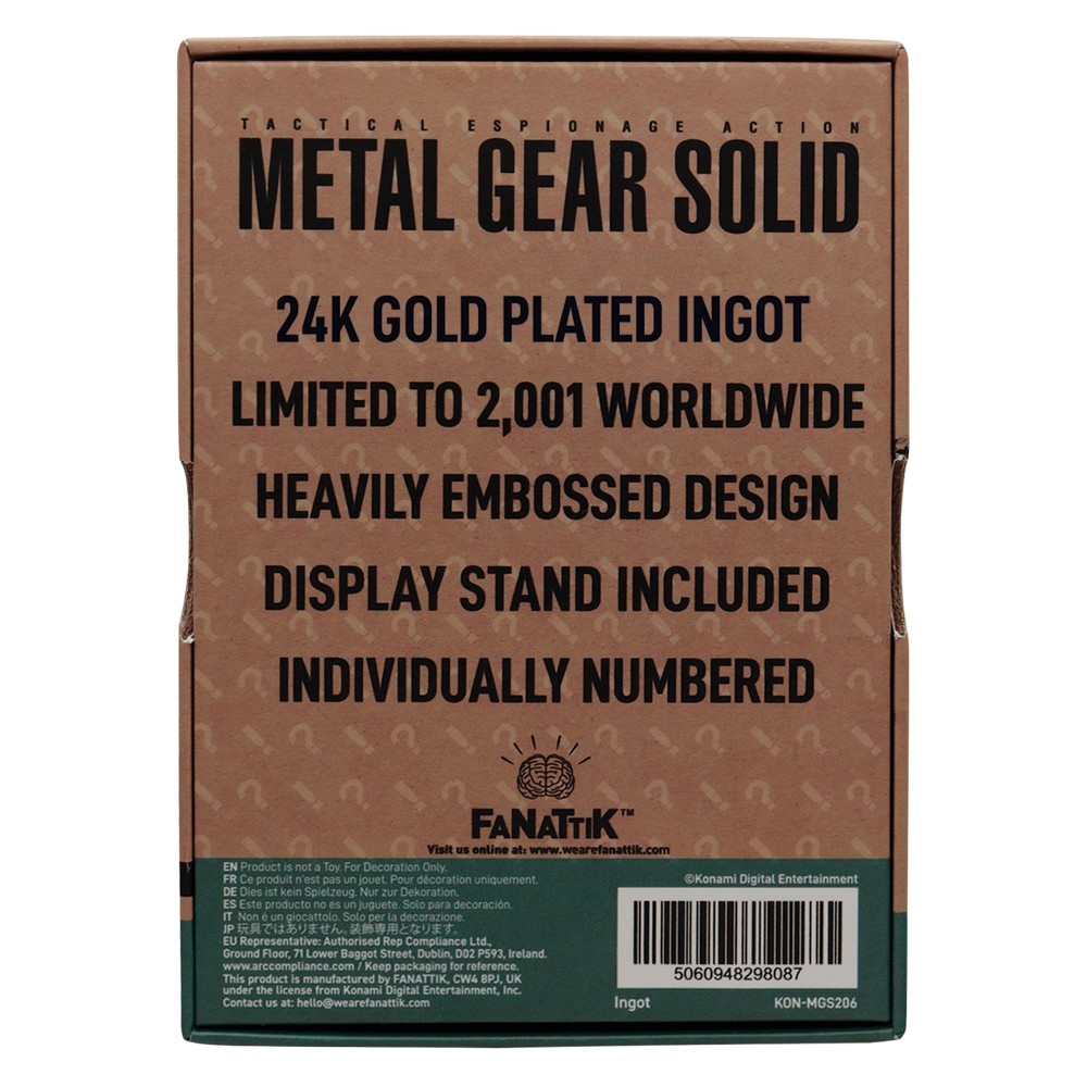 Metal Gear Solid 2 24k Gold Plated Raiden Ingot - Limited Edition