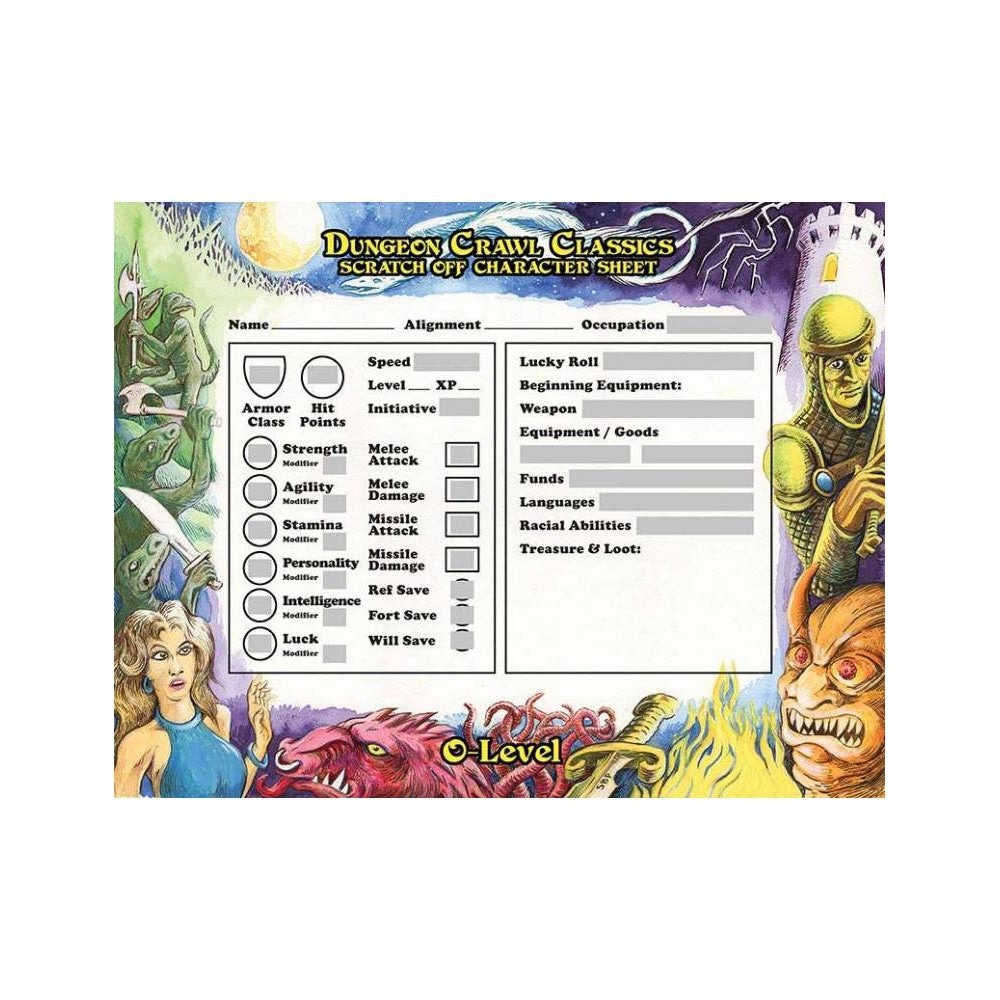 Dungeon Crawl Classics - 0-Level Scratch-Off Character Sheets