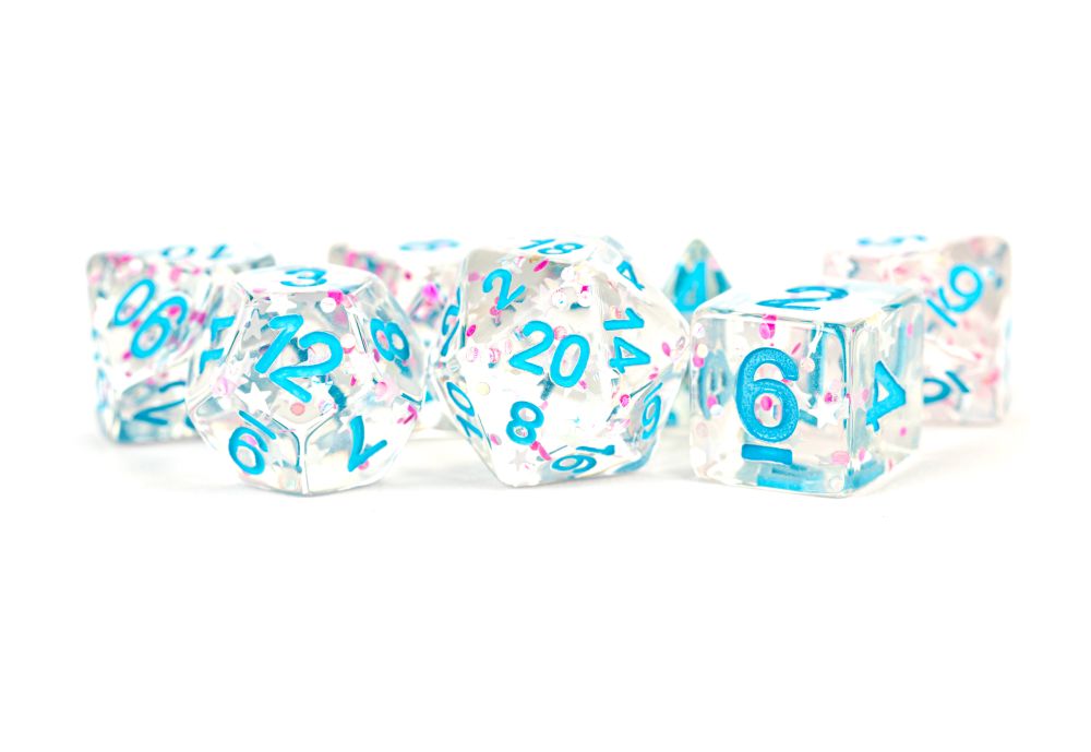 Fanroll: 16mm Resin Polyhedral Dice Set: Clear Confetti