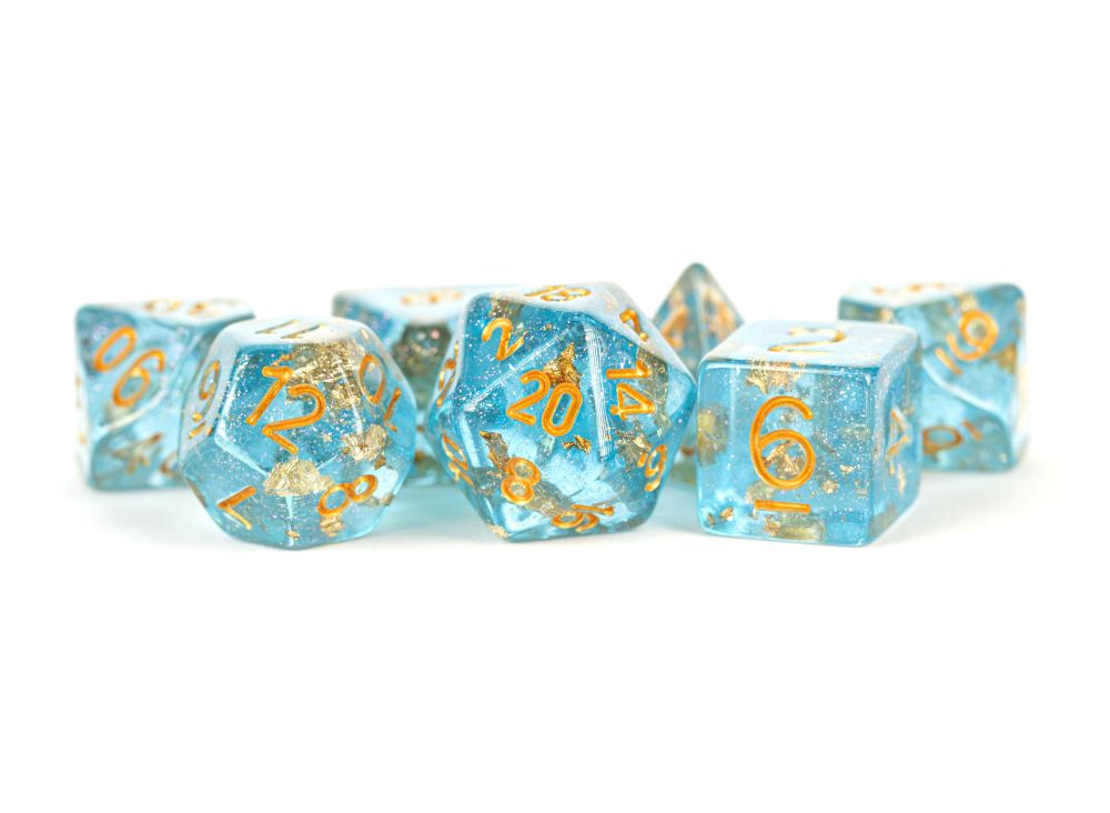 Fanroll: 16mm Resin Polyhedral Dice Set: Blue w/ Gold Foil