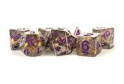 Fanroll: 16mm Resin Polyhedral Dice Set: Gray w/ Gold Foil - Purple Numbers