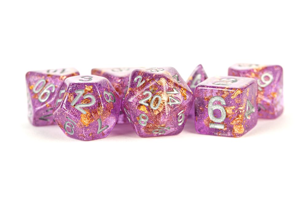 Fanroll: 16mm Resin Polyhedral Dice Set: Purple w/ Gold Foil
