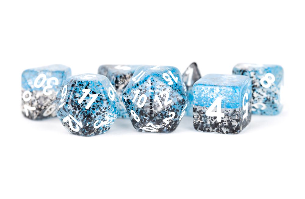 Fanroll: 16mm Resin Polyhedral Dice Set: Particle Blue/Black