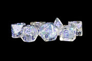 Fanroll: 16mm Resin Polyhedral Dice Set: Pearl with Purple Numbers