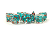 Fanroll: 16mm Resin Polyhedral Dice Set: Pearl Teal w/ Copper Numbers