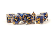 Fanroll: 16mm Resin Polyhedral Dice Set: Pearl Royal Blue w/ Gold Numbers