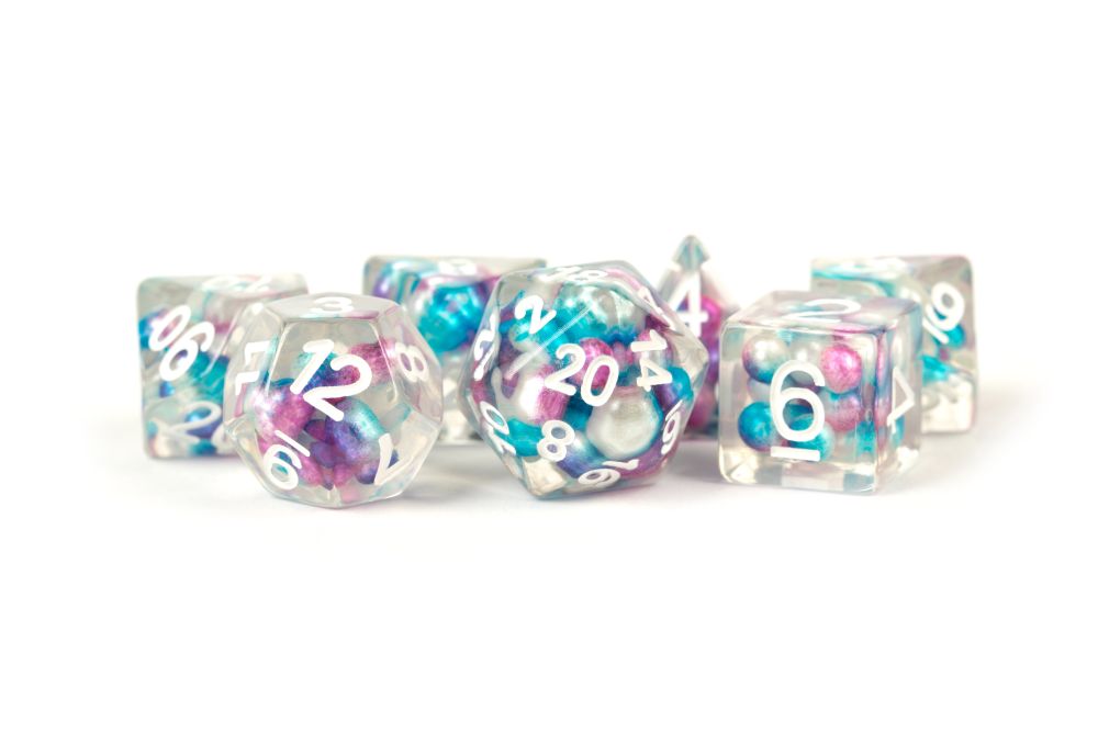 Fanroll: 16mm Resin Polyhedral Dice Set: Pearl Gradient Purple/Teal/White