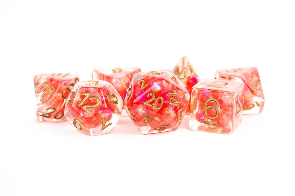 Fanroll: 16mm Resin Polyhedral Dice Set: Pearl Red with Copper Numbers