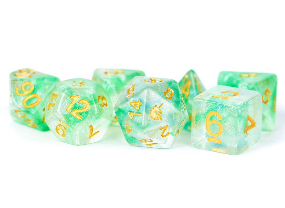 Fanroll: 16mm Resin Polyhedral Dice Set: Unicorn Icy Everglades