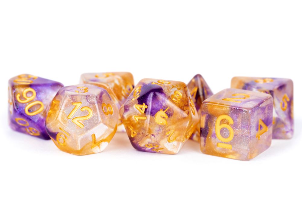 Fanroll: 16mm Resin Polyhedral Dice Set: Unicorn Royal Sunset